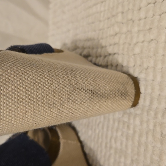 Splendid Blue Denim Khaki Canvas Slingblack Wedge Espadrille Sandals size 7 - Picture 4 of 8